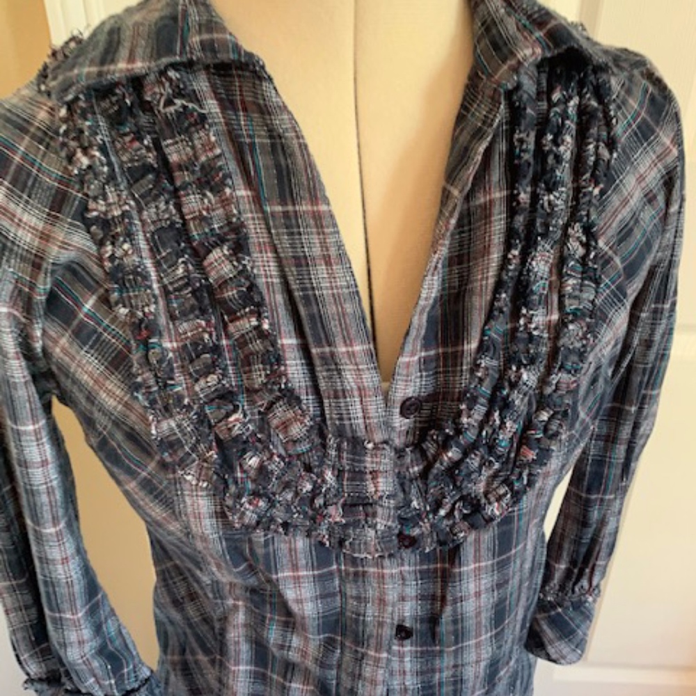 BKE Button Down Plaid Metallic Medium